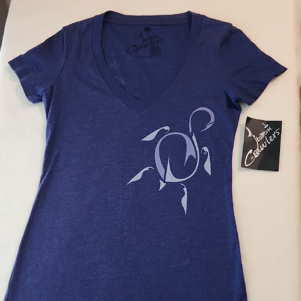 NWT Bottom Crawlers Purple Artistic Turtle Design V-NeckTee Made In USA